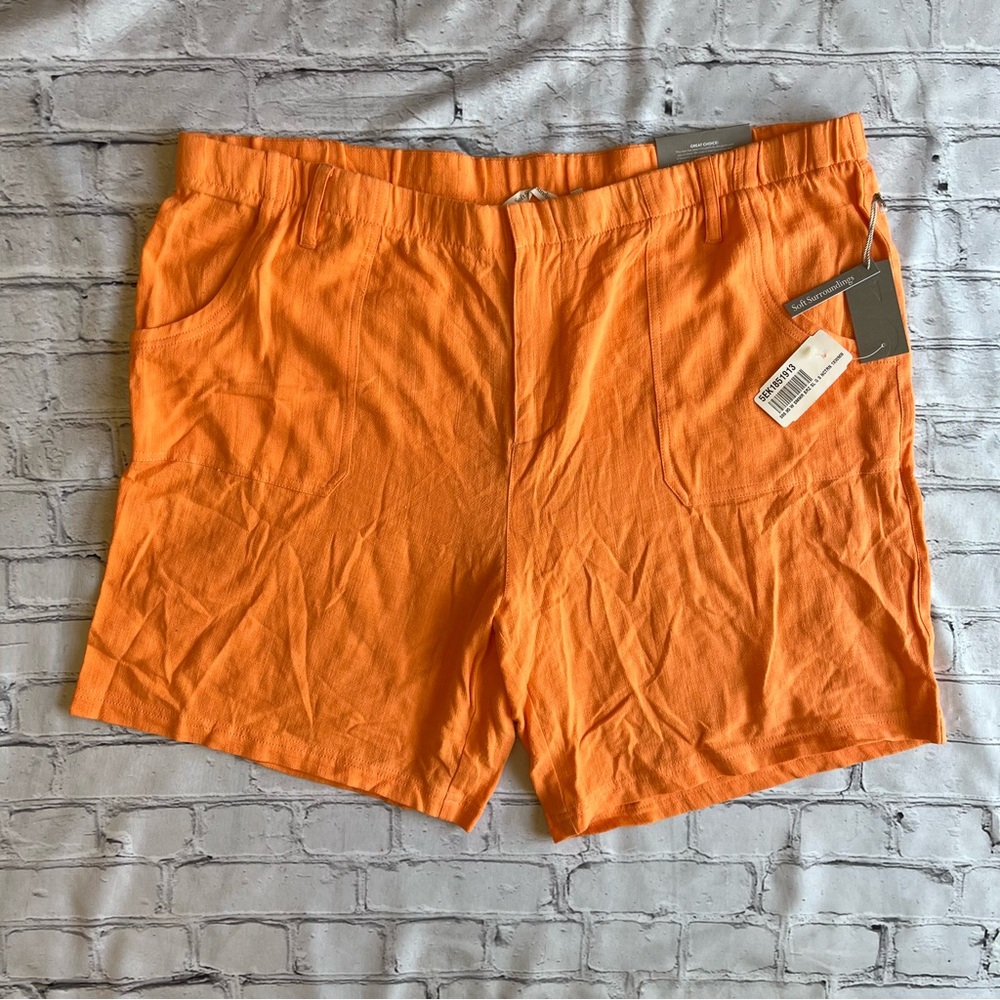 Soft Surroundings Linen Blend Shorts 1X Brand New With Tags Orange 8” Plus Light